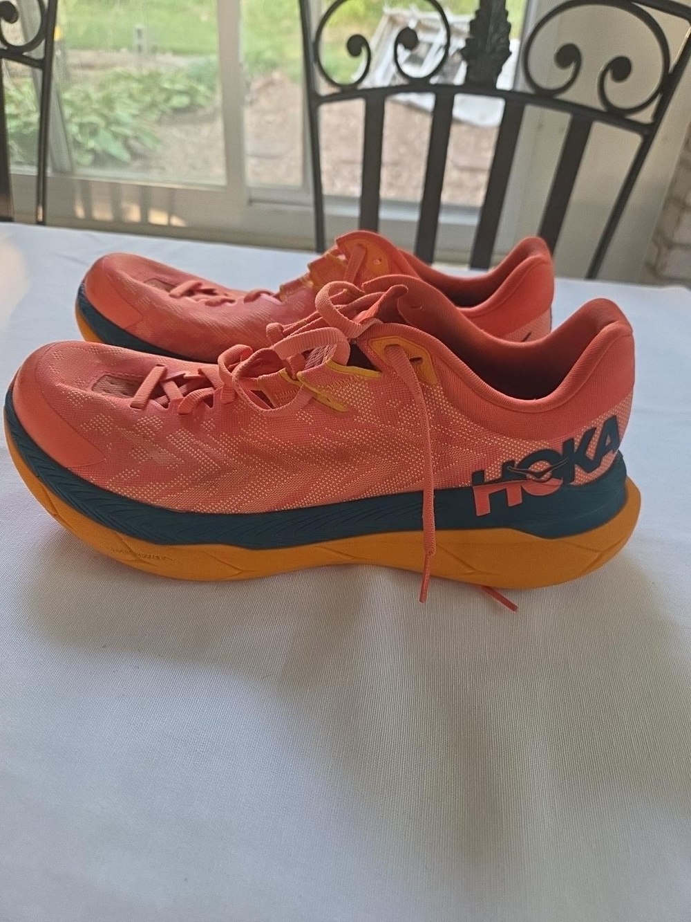 HOKA Tecton X Women's 10 B Trail Running Shoes Carbon Fiber Camellia Blue Coral